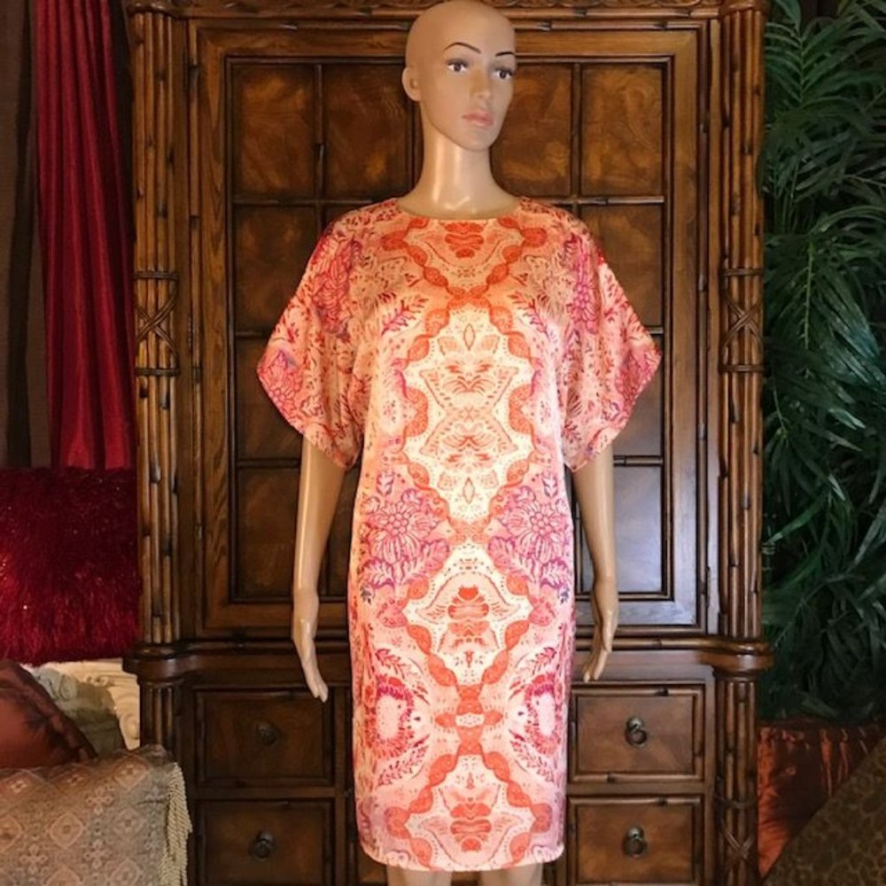 Chico's Charmeuse Sunset Moroccan Medallion Shift Dress